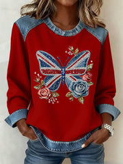Women's British Style Pattern Patchwork Art Sweatshirt