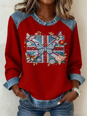 Women's British Style Pattern Patchwork Art Sweatshirt