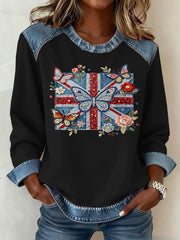 Women's British Style Pattern Patchwork Art Sweatshirt