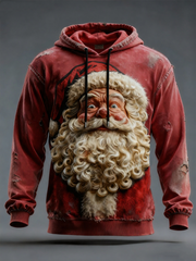 Men's Santa Claus Print Drop-Shoulder Hoodie (No Pockets)