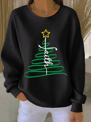 Women's Faith Christmas Tree Ribbed Round-Neck Sweatshirt