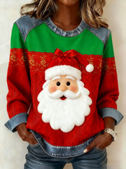 Women's Christmas Denim Collar Sweatshirt