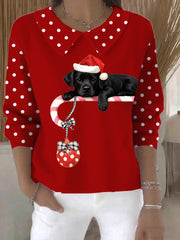 Women's Christmas Cute Dog Print Casual Doll Collar Sweater