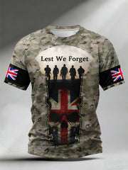 Men's Lest We Forget Veterans UK Flag Camouflage Print Casual Tee