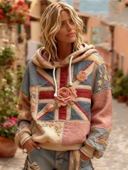 Women's british flag flower Drawstring Hoodie