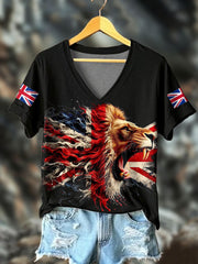 Women's UK Flag Lion Printed T-shirt