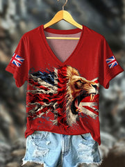 Women's UK Flag Lion Printed T-shirt