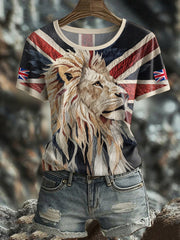 Women's UK Flag Lion Printed T-shirt
