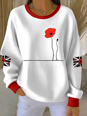 Women's British Popph Print Ribbed Round-Neck Sweatshirt
