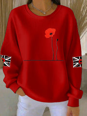 Women's British Popph Print Ribbed Round-Neck Sweatshirt