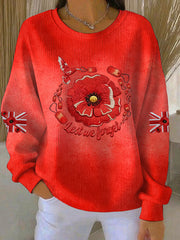 Women's poppy flower Lest We Forget Print Ribbed Round-Neck Sweatshirt