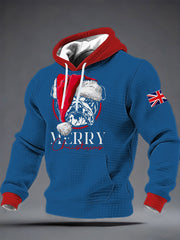 Men's Merry Christmas Bulldog Print Checkered Cotton Hoodie