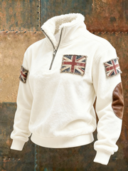 Women's British vintage flag print Composite Fleece Hoodie