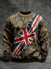 Men's Vintage England Flag Camo Crew Neck Sweatshirt