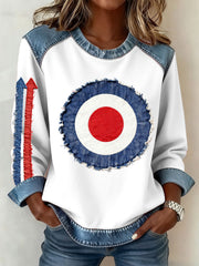 Damen Modfather UK Music Mods Lover Bedrucktes Denim-Patchwork-Top