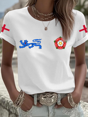 Damen UK Football Lover England 2026 bedrucktes Bügelbild Kurzarm-T-Shirt