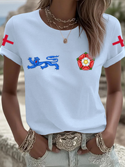 Damen UK Football Lover England 2026 bedrucktes Bügelbild Kurzarm-T-Shirt