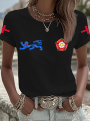Damen UK Football Lover England 2026 bedrucktes Bügelbild Kurzarm-T-Shirt