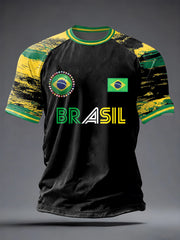 Herren T-Shirt mit kurzen Ärmeln, inspiriert von der brasilianischen Fußballnationalmannschaft