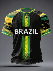 Herren T-Shirt mit kurzen Ärmeln, inspiriert vom brasilianischen Fußball
