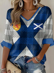 Damen T-Shirt mit "Scotland Football Lover" Aufdruck in Waffel-Optik