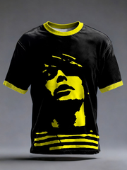 Herren-T-Shirt mit kurzen Ärmeln, Zitronenrosen und Musikliebhaber-Print