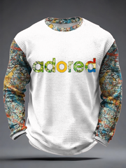 Herren Langarmshirt mit Zitronen-Rosen-Musikliebhaber-Print aus Waffelpiqué
