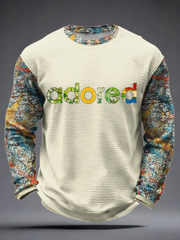 Herren Langarmshirt mit Zitronen-Rosen-Musikliebhaber-Print aus Waffelpiqué