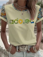 Damen-T-Shirt mit Zitronenrosen-Musikliebhaber-Aufdruck und kurzen Ärmeln
