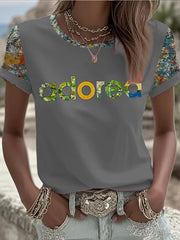 Damen-T-Shirt mit Zitronenrosen-Musikliebhaber-Aufdruck und kurzen Ärmeln