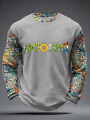 Herren Langarmshirt mit Zitronen-Rosen-Musikliebhaber-Print aus Waffelpiqué