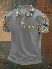 Herren Poloshirt mit Zitronen-Rosen-Musikliebhaber-Print