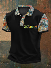Herren Poloshirt mit Zitronen-Rosen-Musikliebhaber-Print