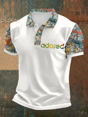 Herren Poloshirt mit Zitronen-Rosen-Musikliebhaber-Print