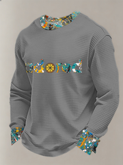 Herren Zitronenrosen Musikliebhaber bedrucktes Waffel-Langarmshirt
