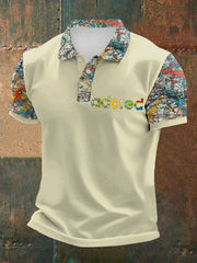 Herren Poloshirt mit Zitronen-Rosen-Musikliebhaber-Print