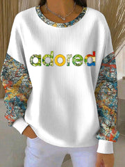 Damen Sweatshirt mit Rundhalsausschnitt und Rippstruktur, Aufdruck „Lemon Roses Music Lover“
