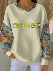 Damen Sweatshirt mit Rundhalsausschnitt und Rippstruktur, Aufdruck „Lemon Roses Music Lover“