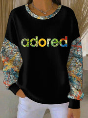 Damen Sweatshirt mit Rundhalsausschnitt und Rippstruktur, Aufdruck „Lemon Roses Music Lover“