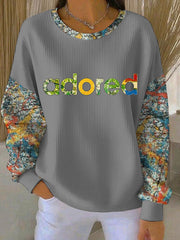 Damen Sweatshirt mit Rundhalsausschnitt und Rippstruktur, Aufdruck „Lemon Roses Music Lover“