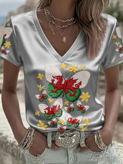 Damen Wales Rugby-Kunst bedrucktes T-Shirt