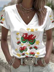 Damen Wales Rugby-Kunst bedrucktes T-Shirt