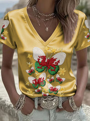 Damen Wales Rugby-Kunst bedrucktes T-Shirt