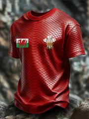 Herren Wales Walisischer Rugby-Liebhaber Drachen-Kunst bedrucktes T-Shirt