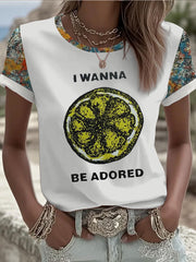Damen-T-Shirt mit Zitronen-Rosen-Motiv für Musikliebhaber, kurzärmelig