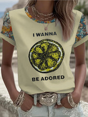 Damen-T-Shirt mit Zitronen-Rosen-Motiv für Musikliebhaber, kurzärmelig