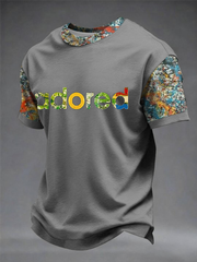 Herren T-Shirt mit Zitronenrosen und Musikliebhaber-Print, Kurzarm