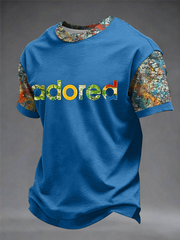 Herren T-Shirt mit Zitronenrosen und Musikliebhaber-Print, Kurzarm