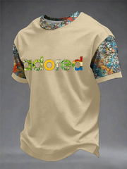 Herren T-Shirt mit Zitronenrosen und Musikliebhaber-Print, Kurzarm