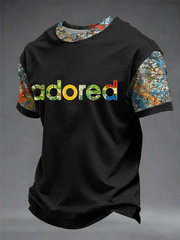 Herren T-Shirt mit Zitronenrosen und Musikliebhaber-Print, Kurzarm